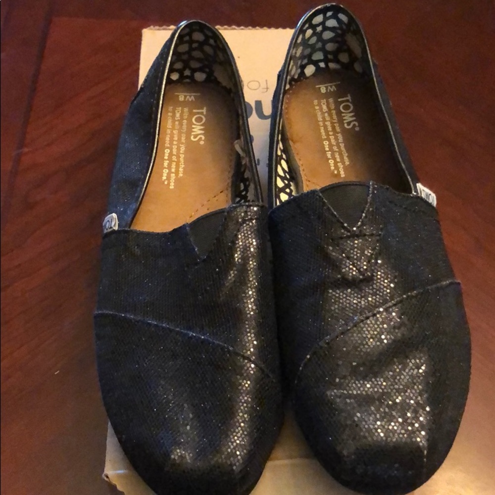Black glitter Toms, worn once
